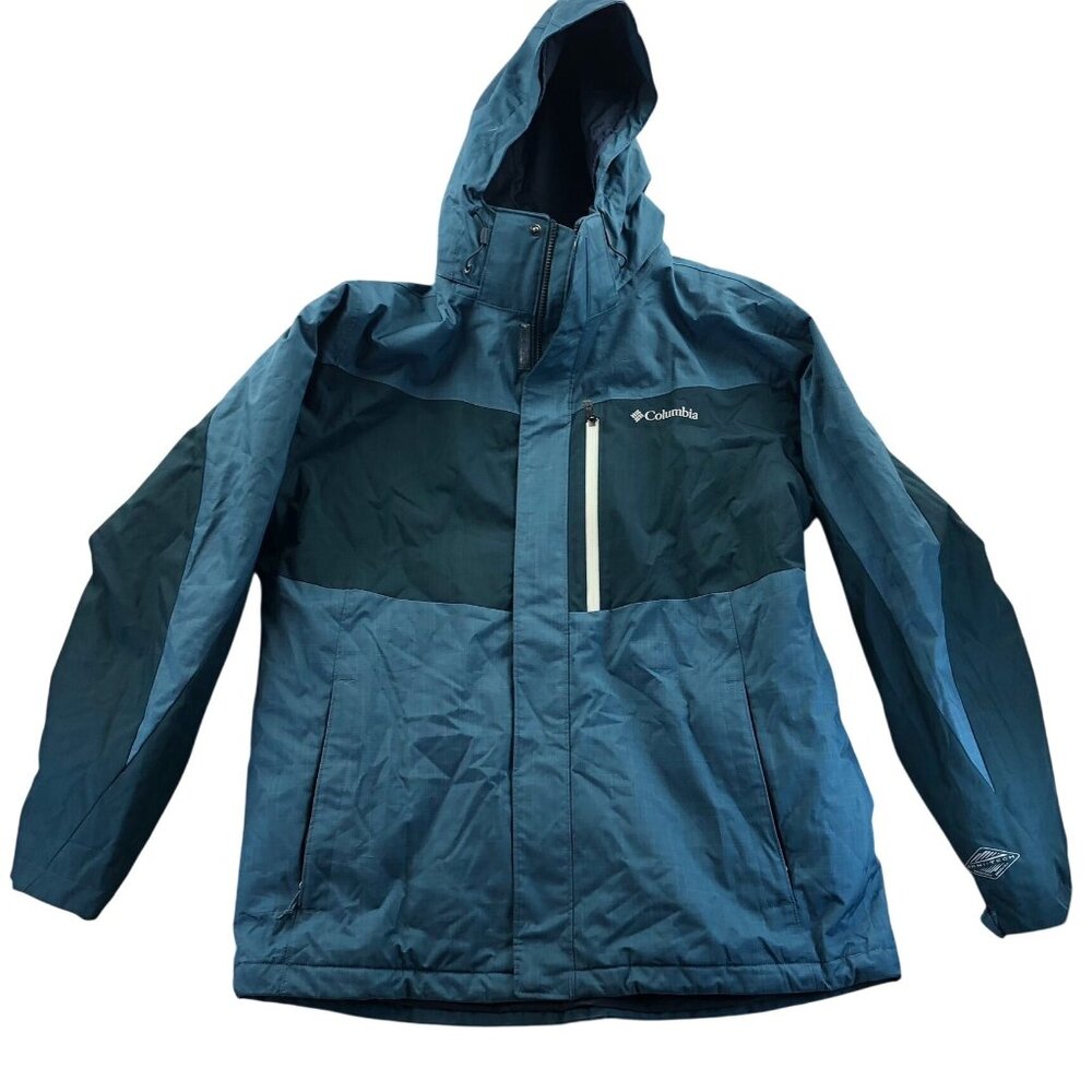 Columbia Mens Omni Heat Coat Large Blue Hooded Omni-Heat Waterproof Outdoors Hik